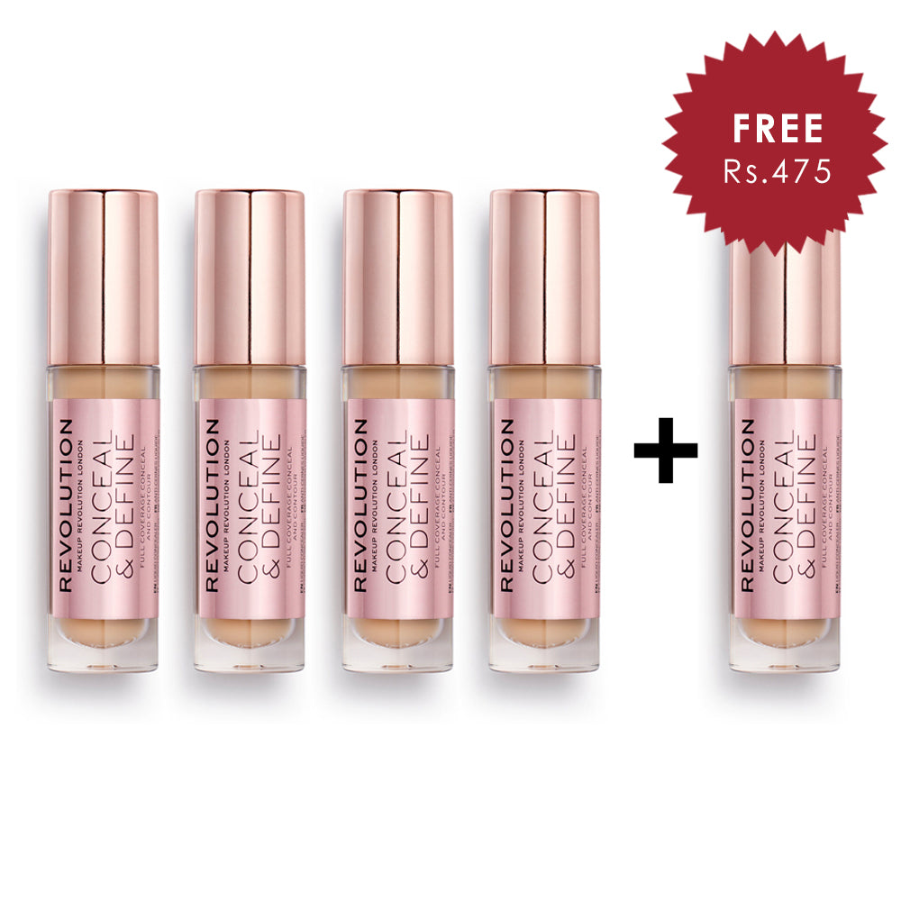 Makeup Revolution Conceal and Define Concealer - C8 4pc Set + 1 Full Size Product Worth 25% Value Free