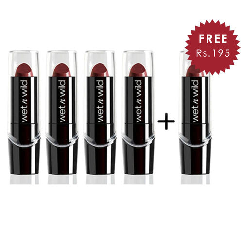 Wet N Wild Silk Finish Lipstick - Dark Wine 4pc Set + 1 Full Size Product Worth 25% Value Free