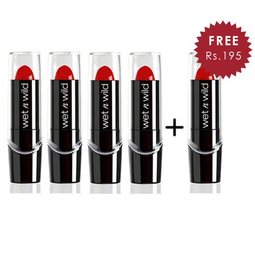Wet N Wild Silk Finish Lipstick - Hot Red 4pc Set + 1 Full Size Product Worth 25% Value Free