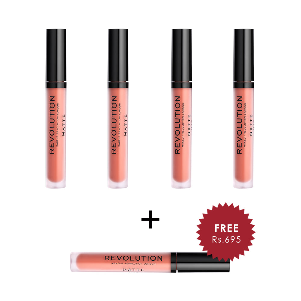 Makeup Revolution Matte Lipstick - Fling 125 4pc Set + 1 Full Size Product Worth 25% Value Free