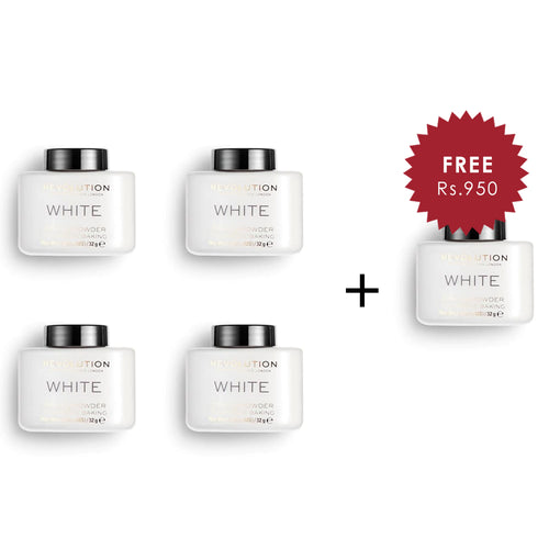 Makeup Revolution Loose Baking Powder White 4pc Set + 1 Full Size Product Worth 25% Value Free