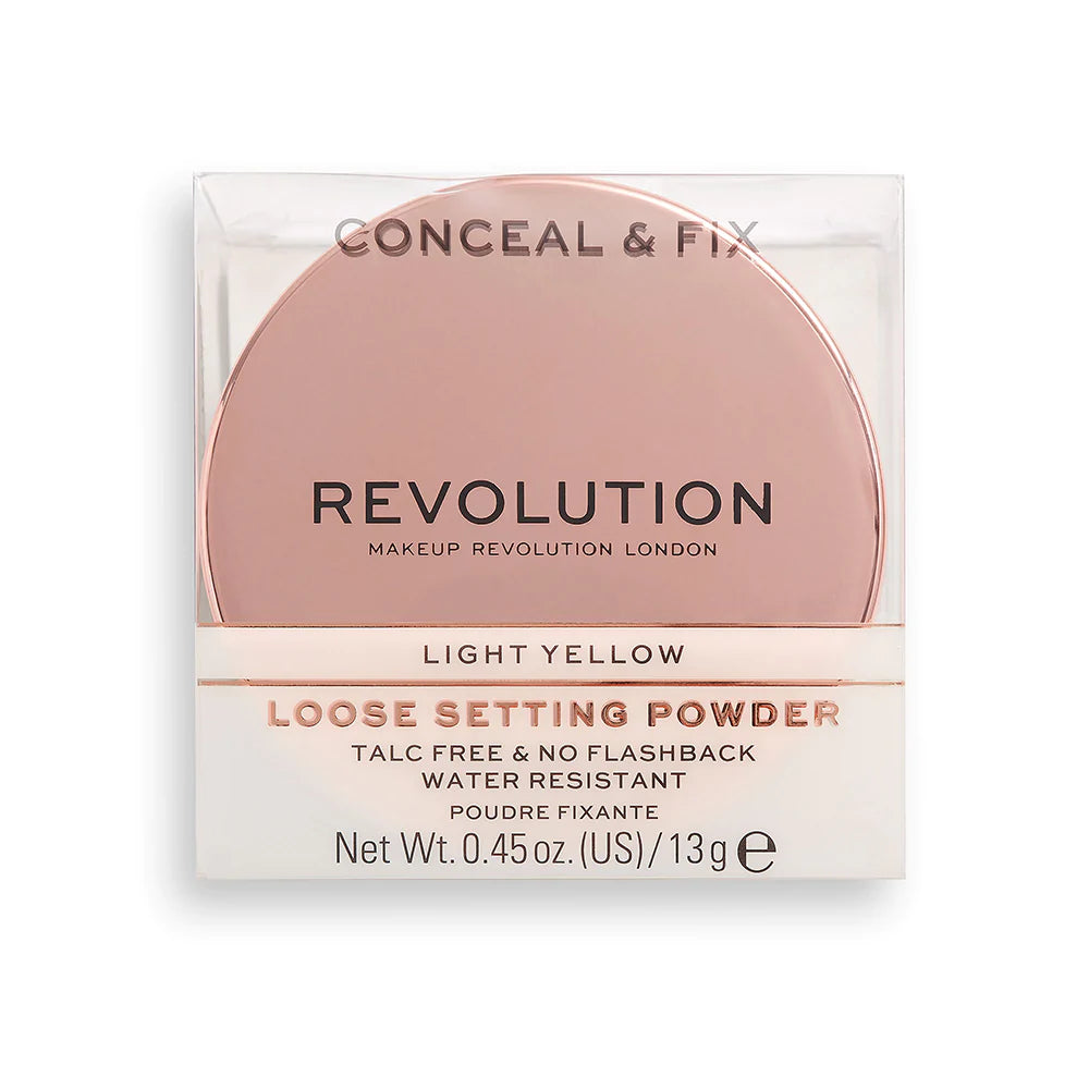 Makeup Revolution Conceal & Fix Setting Powder Light Yellow 4pc Set + 1 Full Size Product Worth 25% Value Free