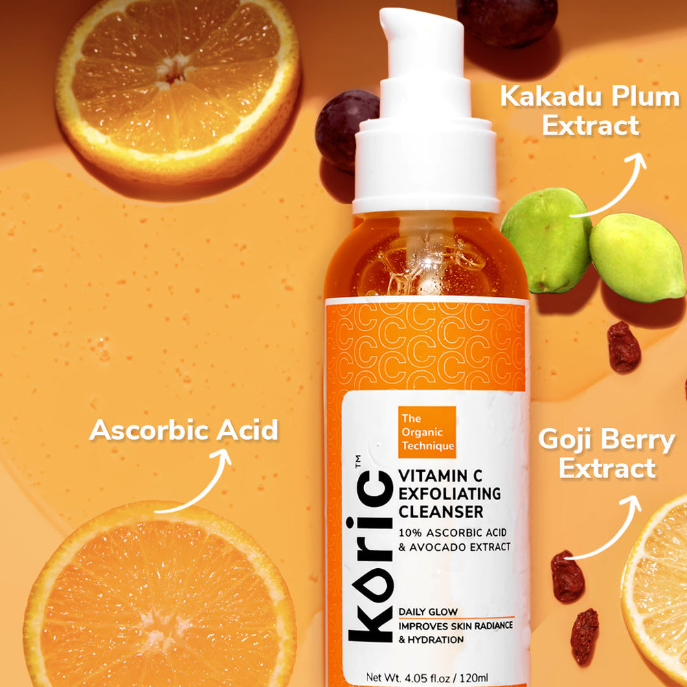 Koric Daily Glow Vitamin C Exfoliating Cleanser 3pc Set + 1 Full Size Product Worth Rs 495 Free