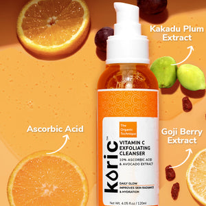 Koric Daily Glow Vitamin C Exfoliating Cleanser 3pc Set + 1 Full Size Product Worth Rs 495 Free