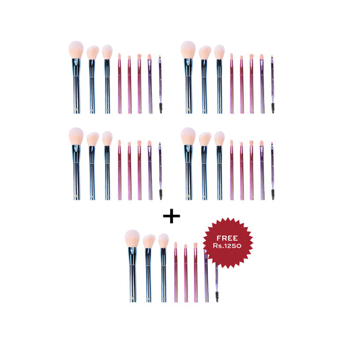 Bh Cosmetics The Total Package - 8 Piece Face & Eye Brush Set with Wrap 4pc Set + 1 Full Size Product Worth 25% Value Free