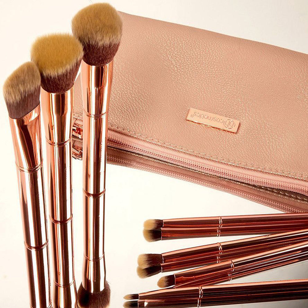 bh Metal Rose 11 Piece Brush Set With Cosmetic Bag 4pc Set + 1 Full Size Product Worth 25% Value Free
