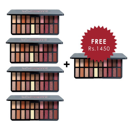 L.A. Colors 20 Color Eyeshadow Palette - Socialite 4pc Set + 1 Full Size Product Worth 25% Value Free
