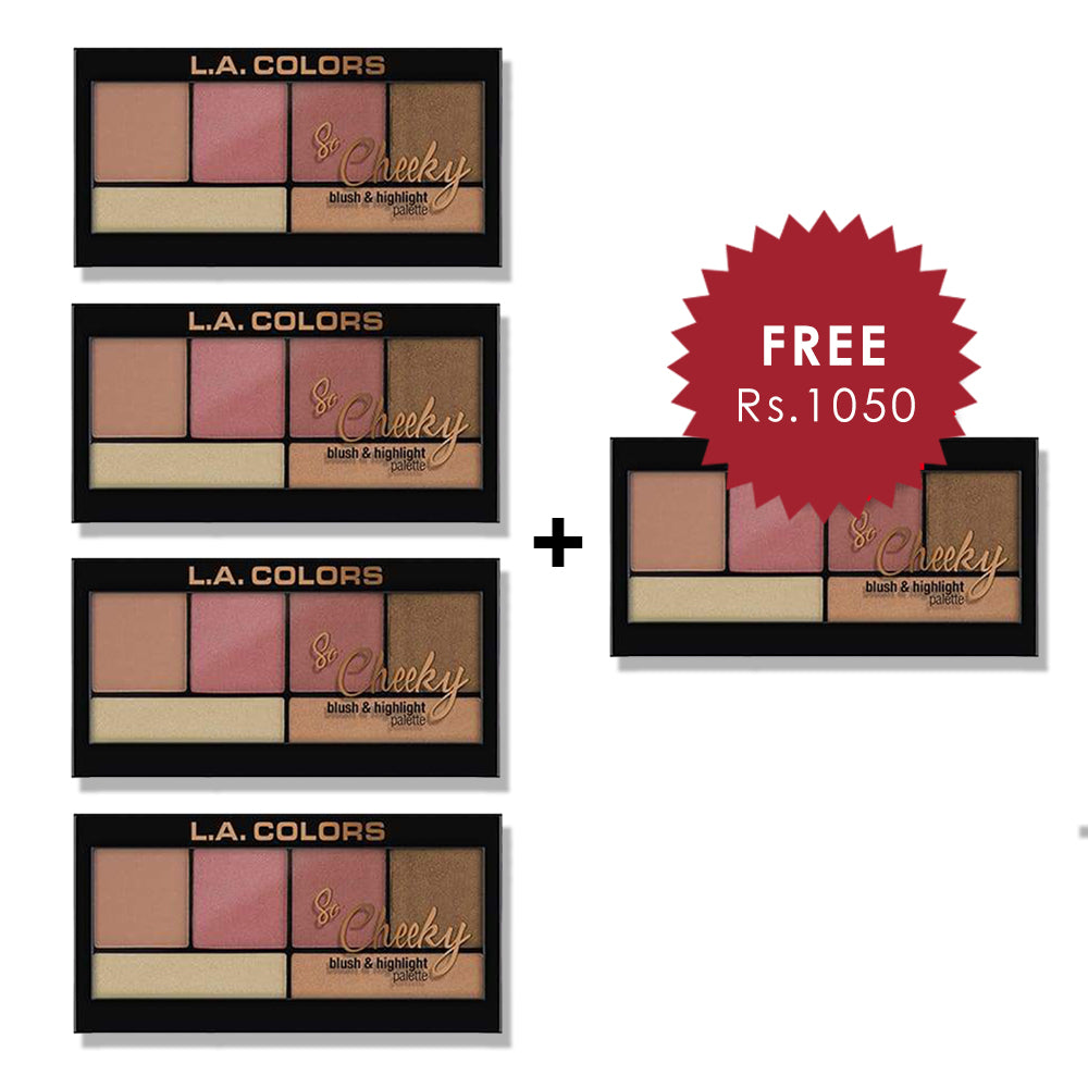 L.A. Colors So Cheeky Blush & Highlight Palette - Peaches & Cream 4pc Set + 1 Full Size Product Worth 25% Value Free