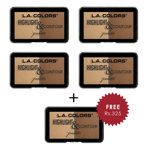 L.A. Colors Highlight & Contour Palette - Light to Medium 4pc Set + 1 Full Size Product Worth 25% Value Free