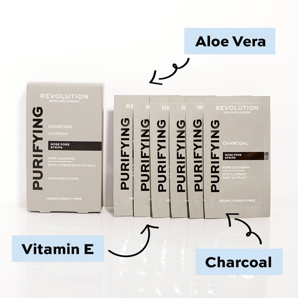 Revolution Skincare Pore Cleansing Charcoal Nose Strips 4pc Set + 1 Full Size Product Worth 25% Value Free