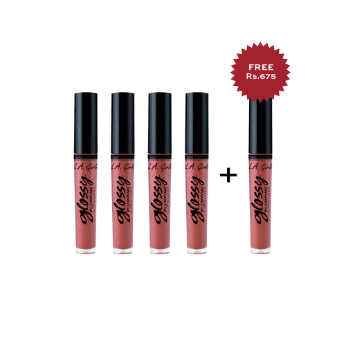 L.A. Girl  Glossy Plumping Lipgloss-Flourish 4Pc Set + 1 Full Size Product Worth 25% Value Free