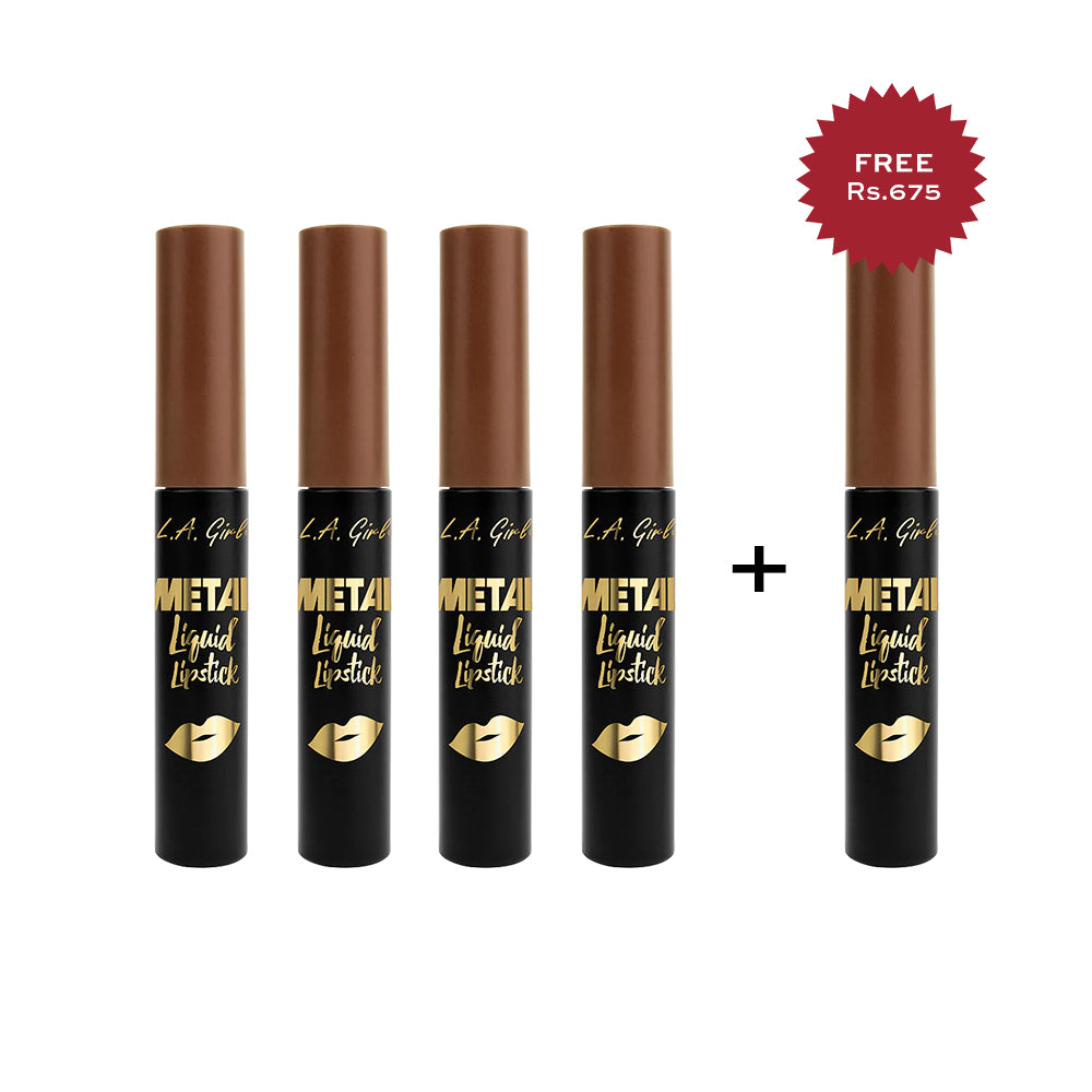 L.A. Girl  Metal Liquid Lipstick-Satin Gold 4Pc Set + 1 Full Size Product Worth 25% Value Free