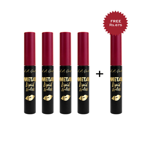 L.A. Girl  Metal Liquid Lipstick-Treasure 4Pc Set + 1 Full Size Product Worth 25% Value Free