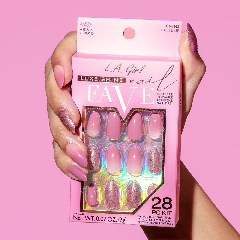 L.A.Girl Luxe Shine Nail Fave Artificial Nail Tips-Excite Me -28 Pc Kit 4pc Set + 1 Full Size Product Worth 25% Value Free