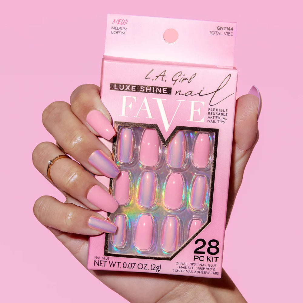 L.A.Girl Luxe Shine Nail Fave Artificial Nail Tips-Total Vibe -28 Pc Kit 4pc Set + 1 Full Size Product Worth 25% Value Free