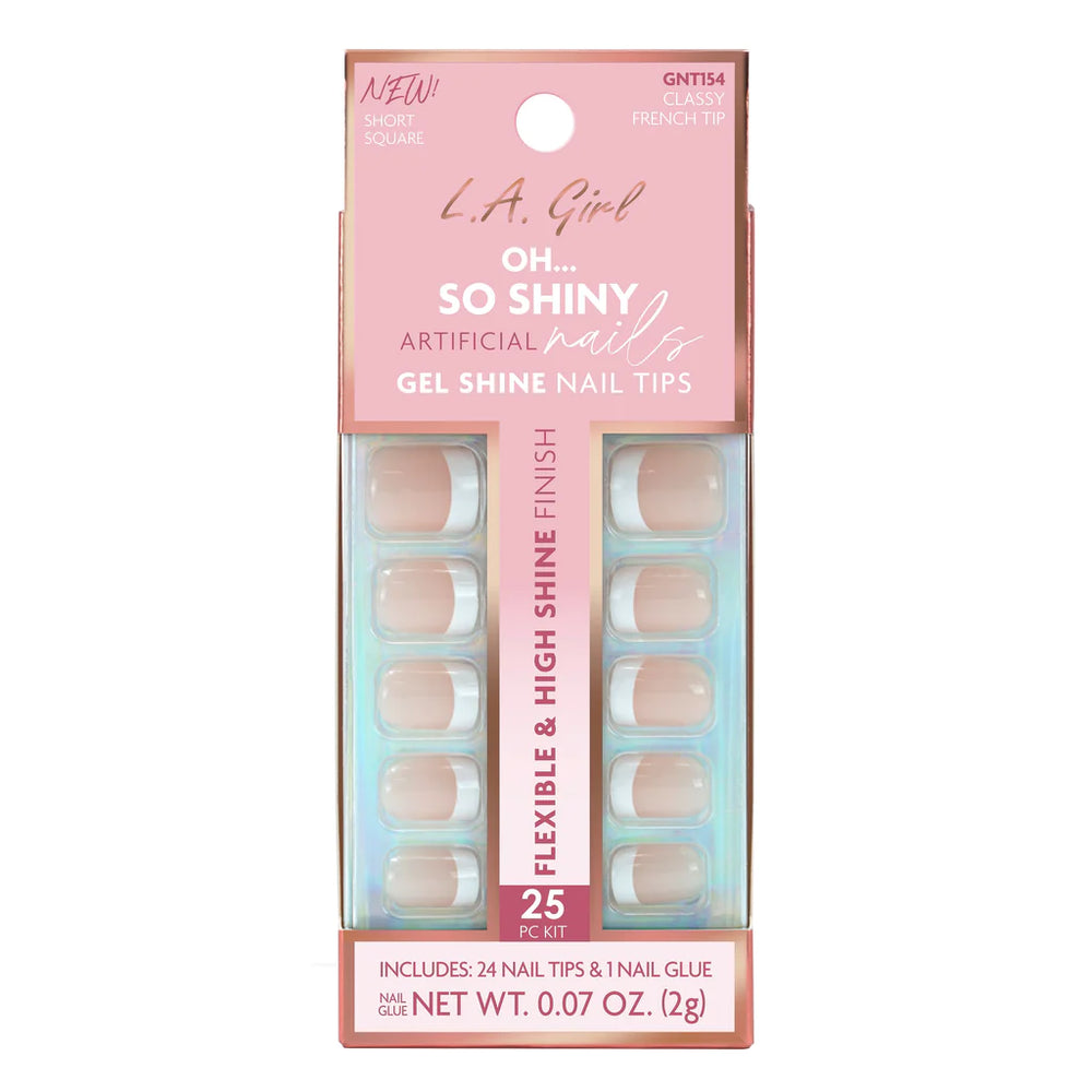 L.A.Girl Oh So Shiny Artificial Nail Tips-Classy French Tip-25 Pc Kit 4pc Set + 1 Full Size Product Worth 25% Value Free