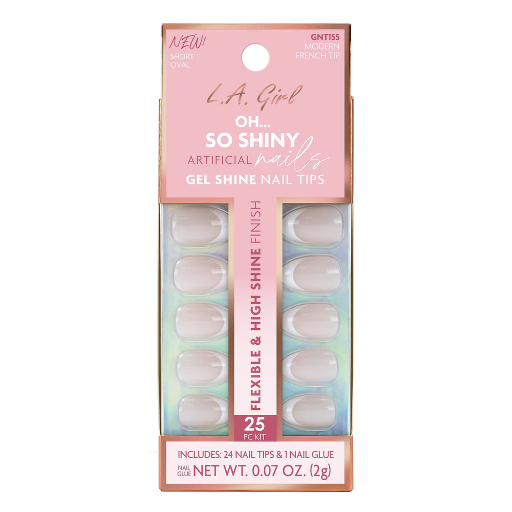 L.A.Girl Oh So Shiny Artificial Nail Tips-Modern French Tip -25Pc Kit 4pc Set + 1 Full Size Product Worth 25% Value Free