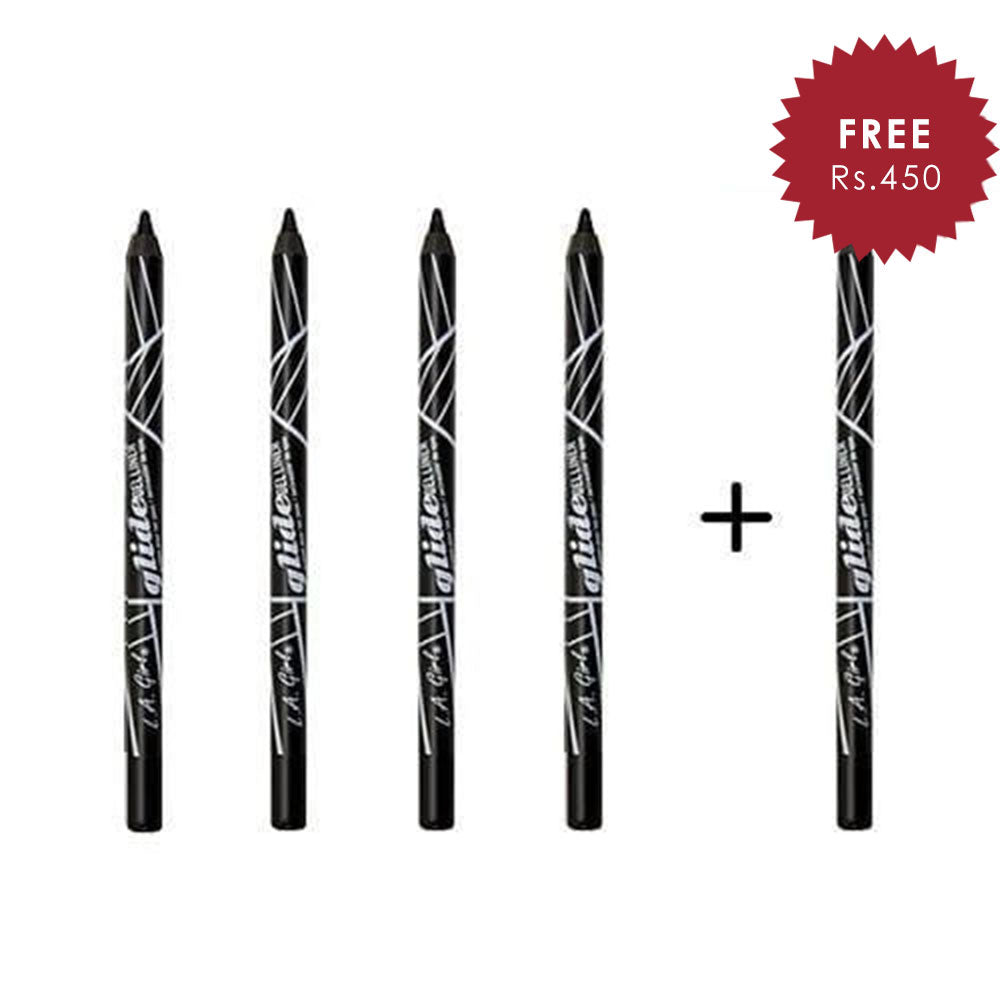 L.A. Girl Glide Gel Eye Liner Very Black 4pc Set + 1 Full Size Product Worth 25% Value Free