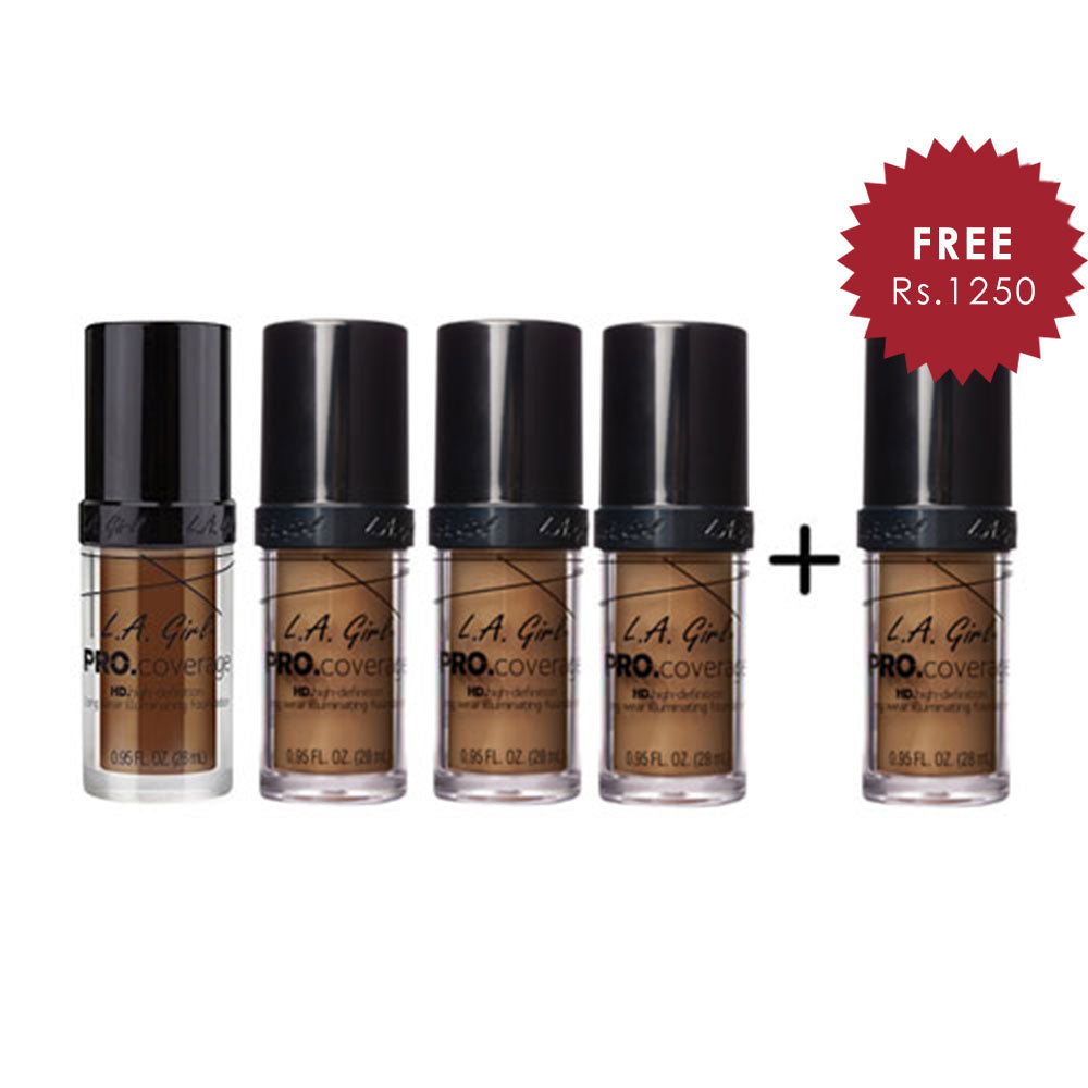L.A. Girl Pro Coverage Illuminating HD Foundation- Coffee 4pc Set + 1 Full Size Product Worth 25% Value Free