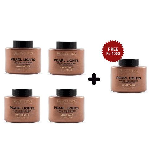 Makeup Revolution Pearl Lights Loose Highlilghter Sunset Gold 4Pcs Set + 1 Full Size Product Worth 25% Value Free