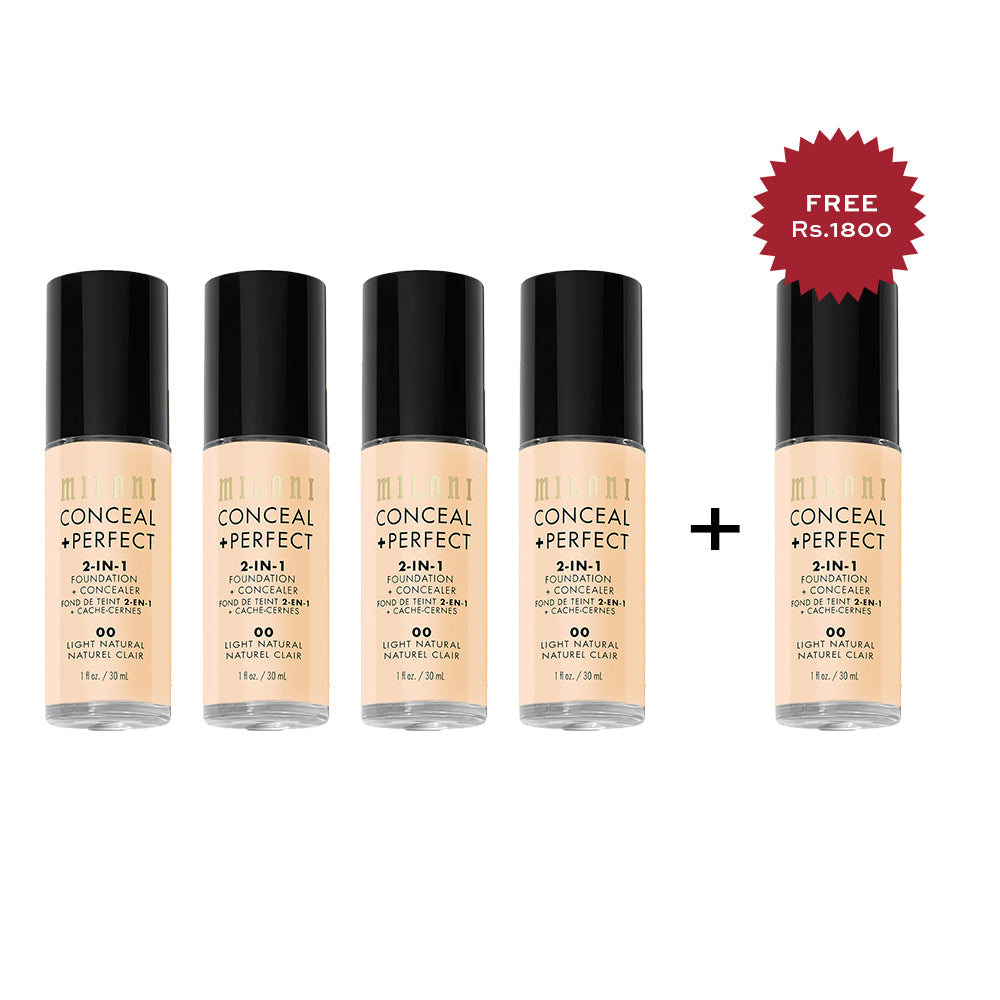 Milani Conceal + Perfect 2-in-1 Foundation + Concealer - Light Natural 4pc Set + 1 Full Size Product Worth 25% Value Free