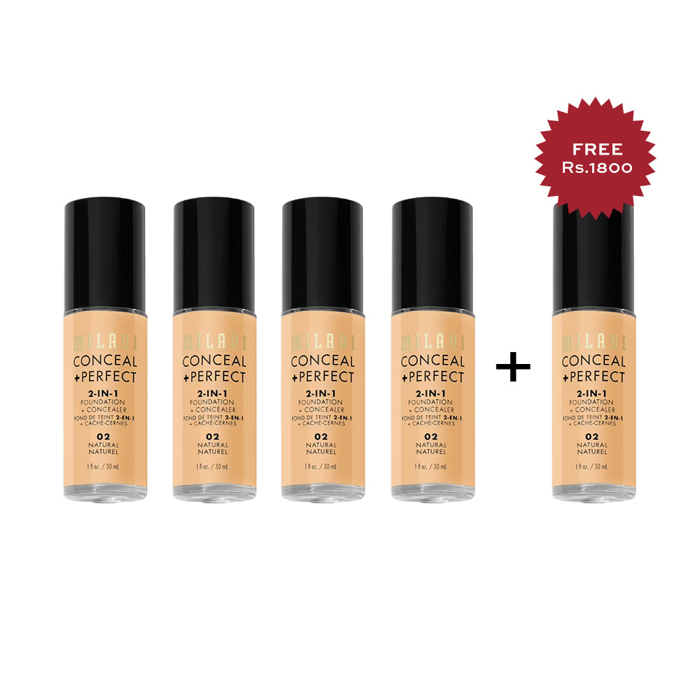 Milani Conceal + Perfect 2-in-1 Foundation + Concealer - Natural 4pc Set + 1 Full Size Product Worth 25% Value Free