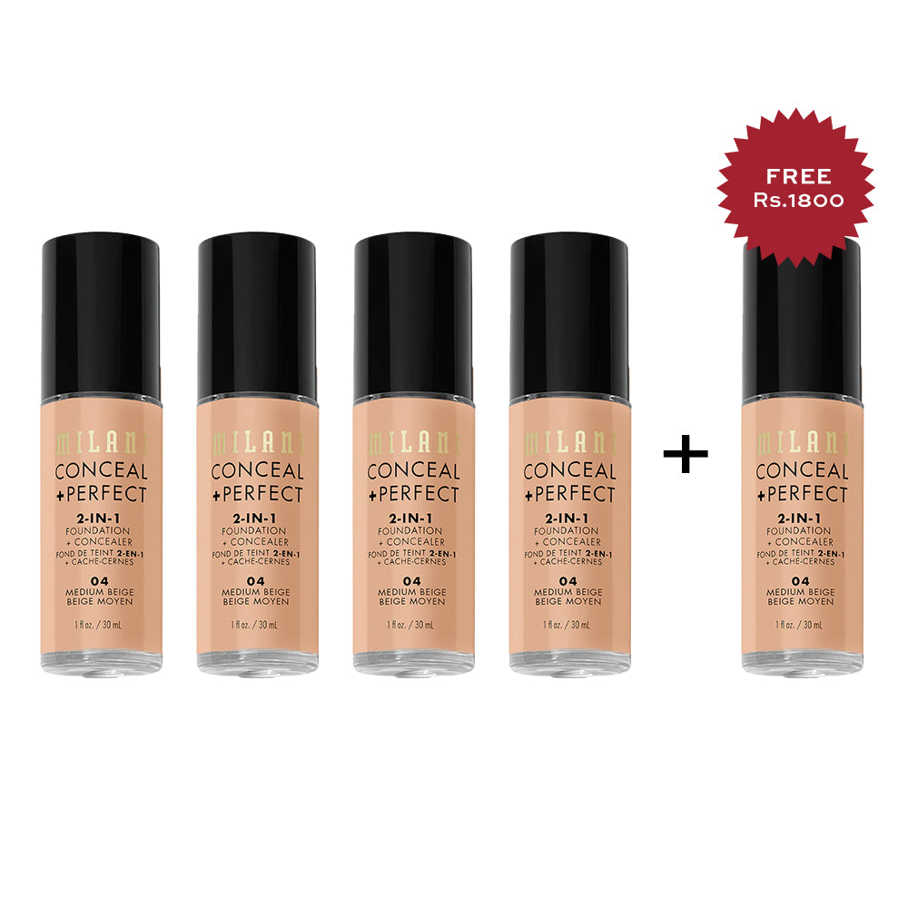 Milani Conceal + Perfect 2-in-1 Foundation + Concealer - Medium Beige 4pc Set + 1 Full Size Product Worth 25% Value Free