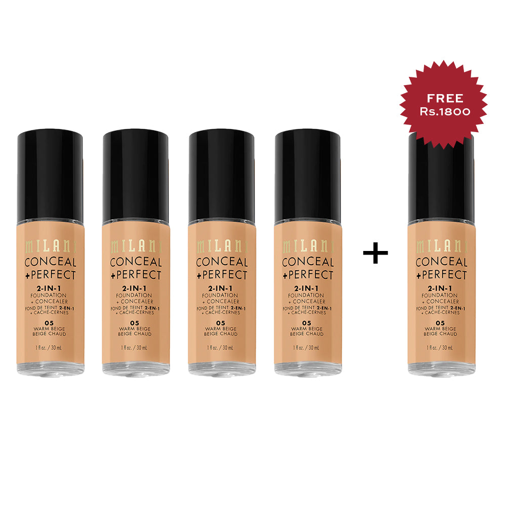 Milani Conceal + Perfect 2-in-1 Foundation + Concealer - Warm Beige 4pc Set + 1 Full Size Product Worth 25% Value Free