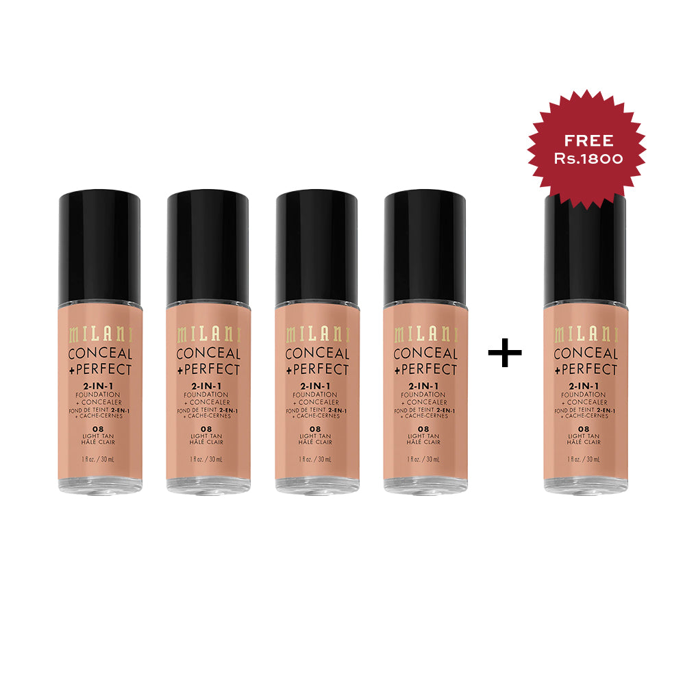 Milani Conceal + Perfect 2-in-1 Foundation + Concealer - Light Tan 4pc Set + 1 Full Size Product Worth 25% Value Free