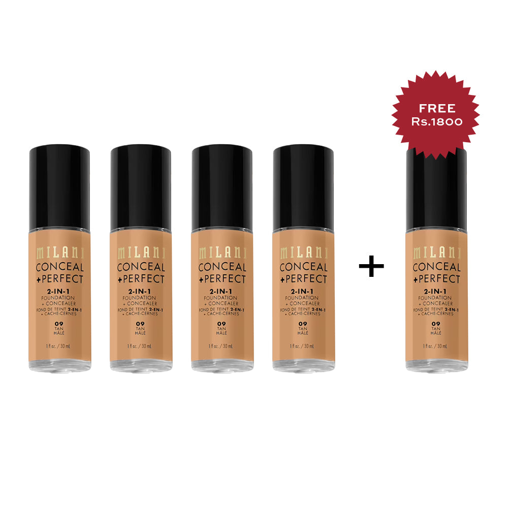 Milani Conceal + Perfect 2-in-1 Foundation + Concealer - Tan 4pc Set + 1 Full Size Product Worth 25% Value Free