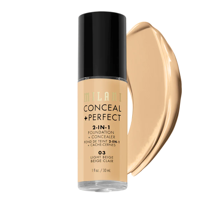 Milani Conceal + Perfect 2-in-1 Foundation + Concealer -  Light Beige 4pc Set + 1 Full Size Product Worth 25% Value Free