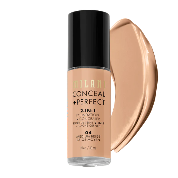 Milani Conceal + Perfect 2-in-1 Foundation + Concealer - Medium Beige 4pc Set + 1 Full Size Product Worth 25% Value Free