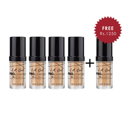 L.A. Girl Pro Coverage Illuminating HD Foundation- Natural 4pc Set + 1 Full Size Product Worth 25% Value Free