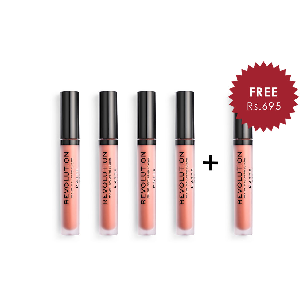 Makeup Revolution Attraction 105 Matte Lipstick 4Pcs Set + 1 Full Size Product Worth 25% Value Free