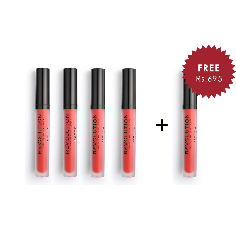 Makeup Revolution Cherry 132 Matte Lip 4Pcs Set + 1 Full Size Product Worth 25% Value Free