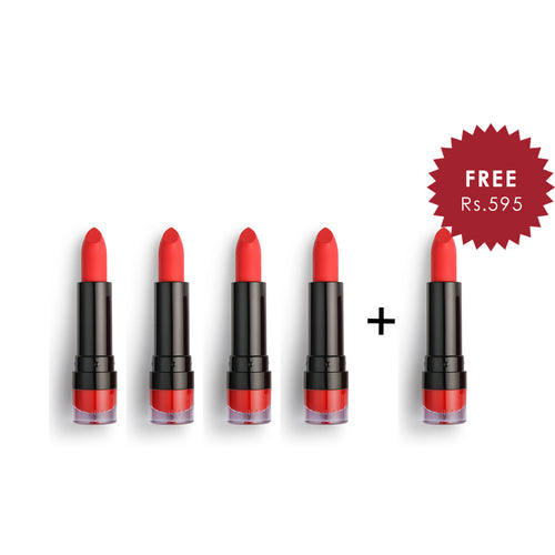 Makeup Revolution Cherry 132 Matte Lipstick 4Pcs Set + 1 Full Size Product Worth 25% Value Free