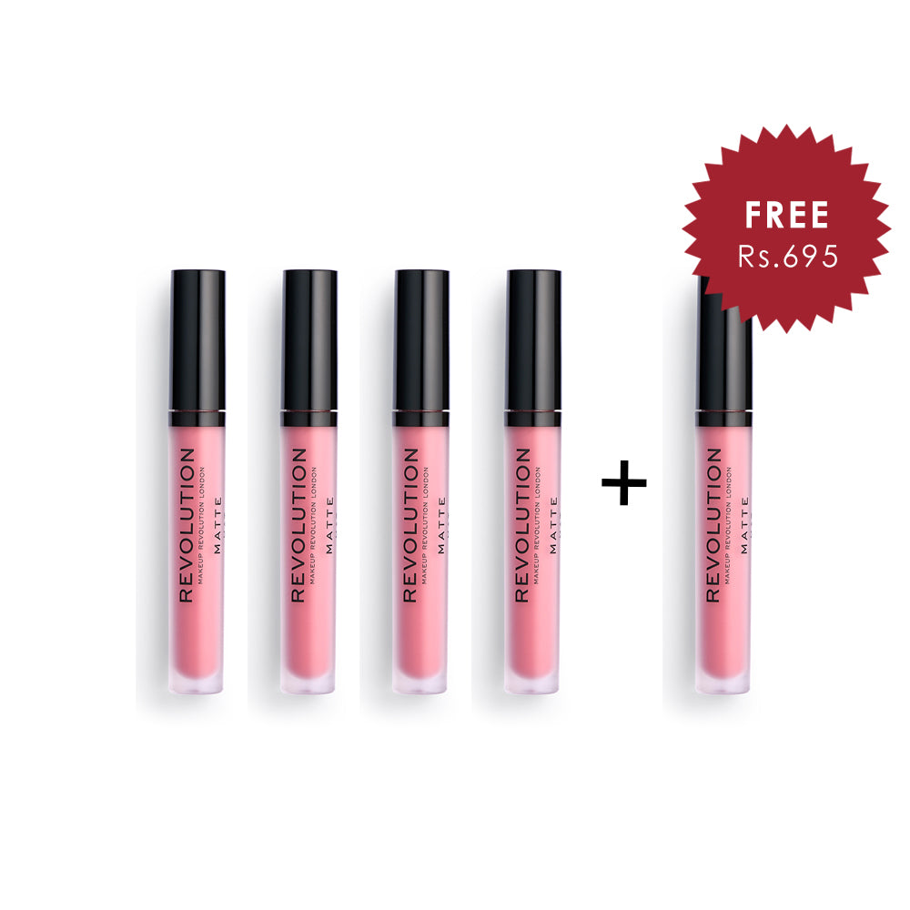 Makeup Revolution Poise 115 Matte Lipstick 4Pcs Set + 1 Full Size Product Worth 25% Value Free