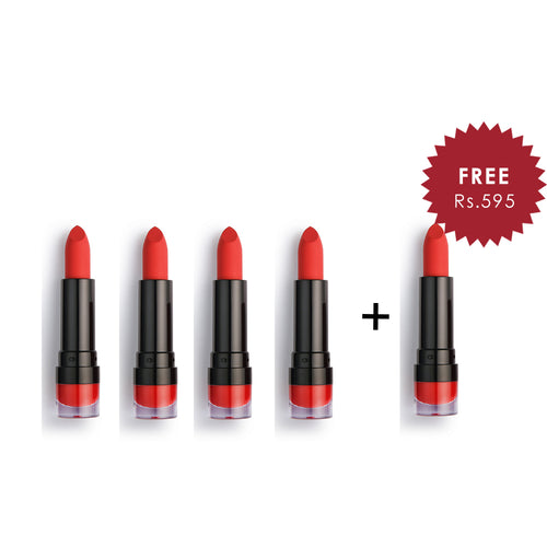 Makeup Revolution Ruby 134 Matte Lipstick 4Pcs Set + 1 Full Size Product Worth 25% Value Free