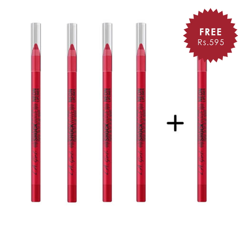 L.A. Girl Shockwave Neon Lip Liner - Fiery 4pc Set + 1 Full Size Product Worth 25% Value Free