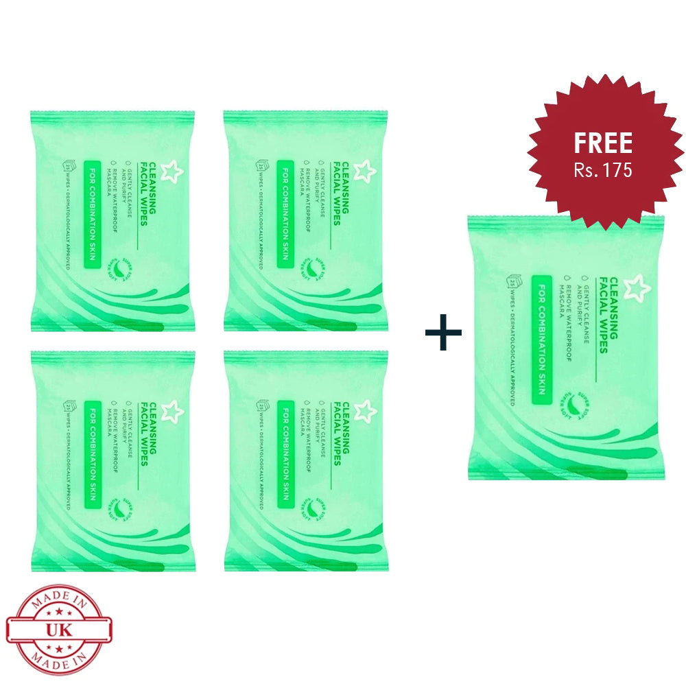 Superdrug Essential Facial Cleansing Wipes X25 4Pcs Set + 1 Full Size Product Worth 25% Value Free