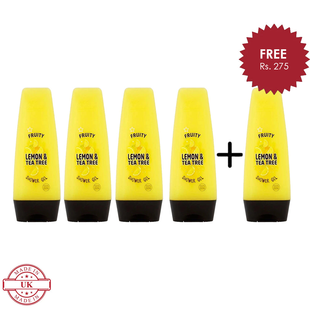 Superdrug Fruity Lemon and Tea Tree Shower Gel 250ml 4Pcs Set + 1 Full Size Product Worth 25% Value Free