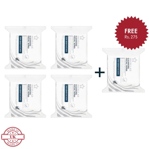 Superdrug Micellar Facial Cleansing 25 Wipes 4Pcs Set + 1 Full Size Product Worth 25% Value Free