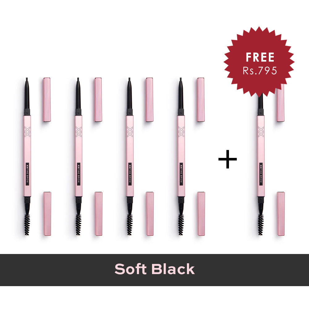 XX Revolution XXFine Micro Brow Pencil - Soft Black 4pc Set + 1 Full Size Product Worth 25% Value Free